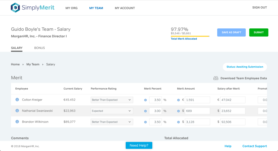 SimplyMerit Software - Salary Adjustments