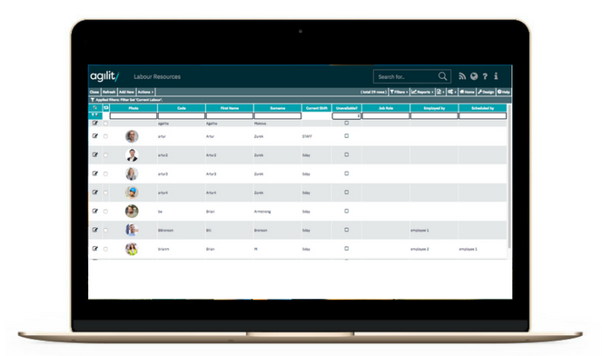 Agility includes expansive employee and contractor records, allowing users to store multiple contact details, images, skills, and training information