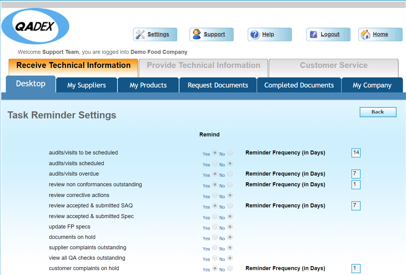 QADEX Vision Software - Task reminders