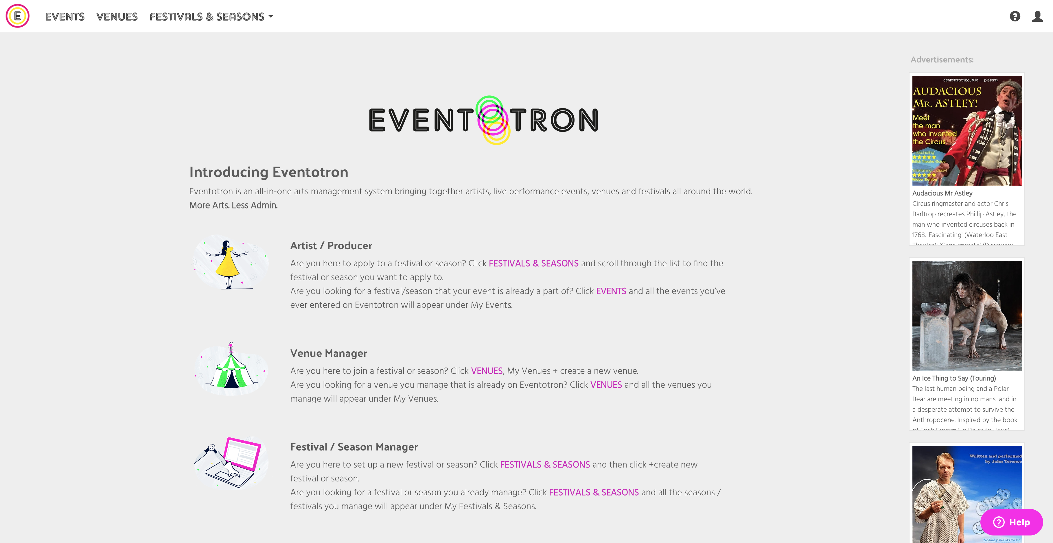 Eventotron homepage