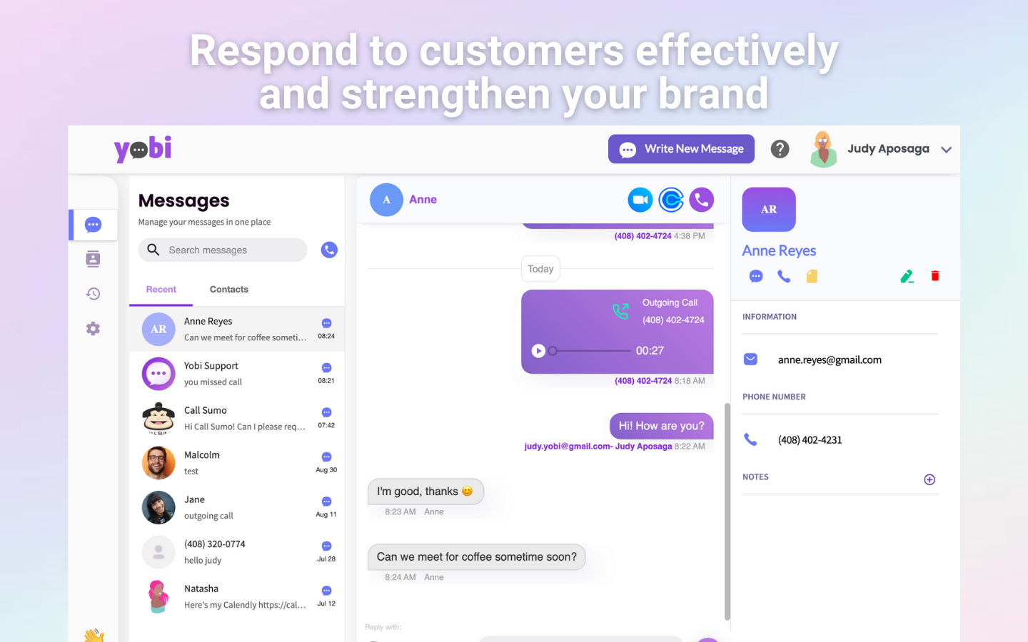 Yobi is the easiest way for entrepreneurs, small businesses, influencers and executives to manage their communications easily and efficiently.