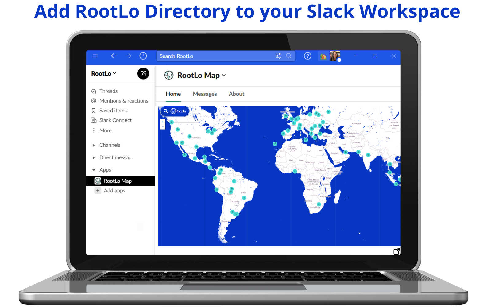 Save employee time and increase collaboration with the RootLo Map-Based Company Directory for Slack.