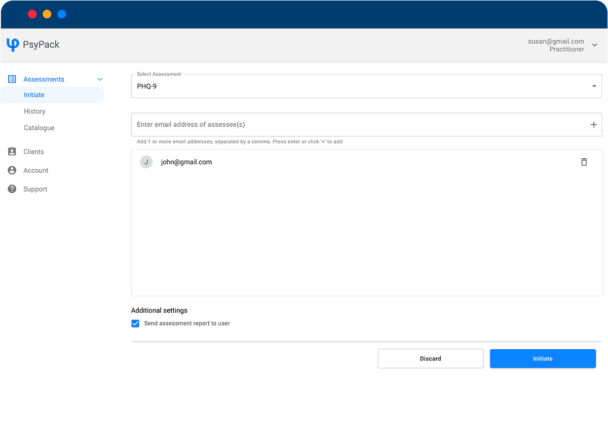 PsyPack Software - PsyPack assessment initiation