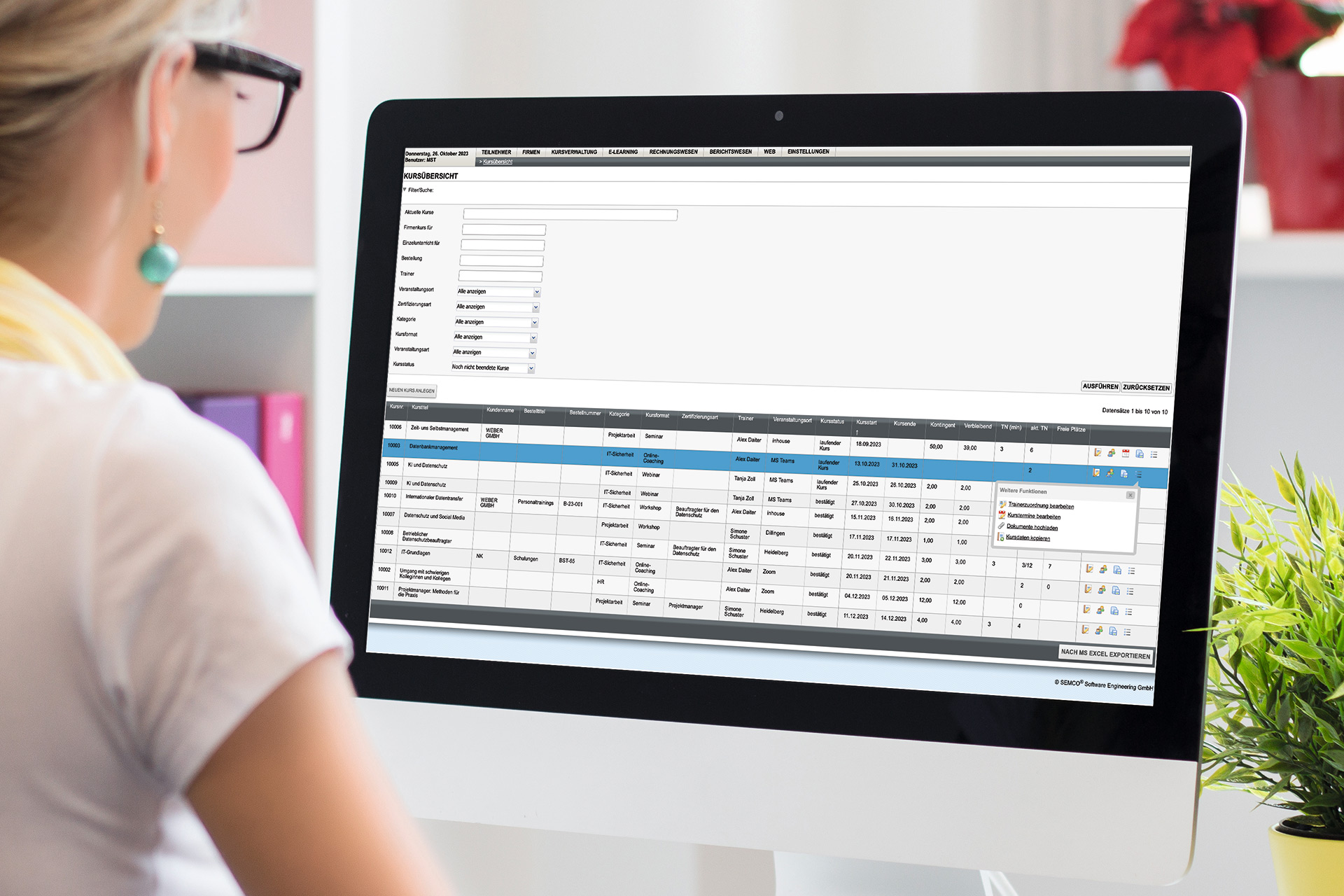 SEMCO screenshot: Kurse und Seminare an einem Ort übersichtlich verwalten