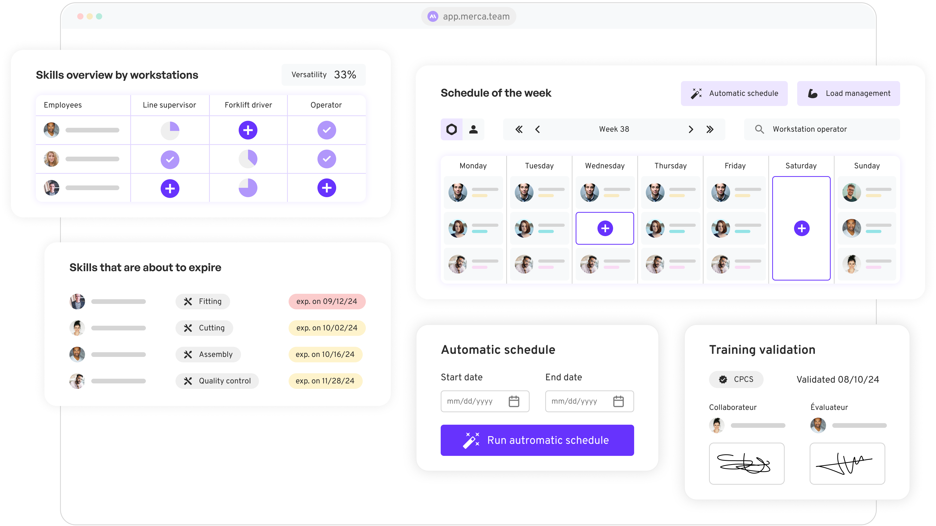 Mercateam screenshot: Master your skills, maximize your production.

The easy-to-use skills management and assignment planning software,
modern and efficient for production teams.
