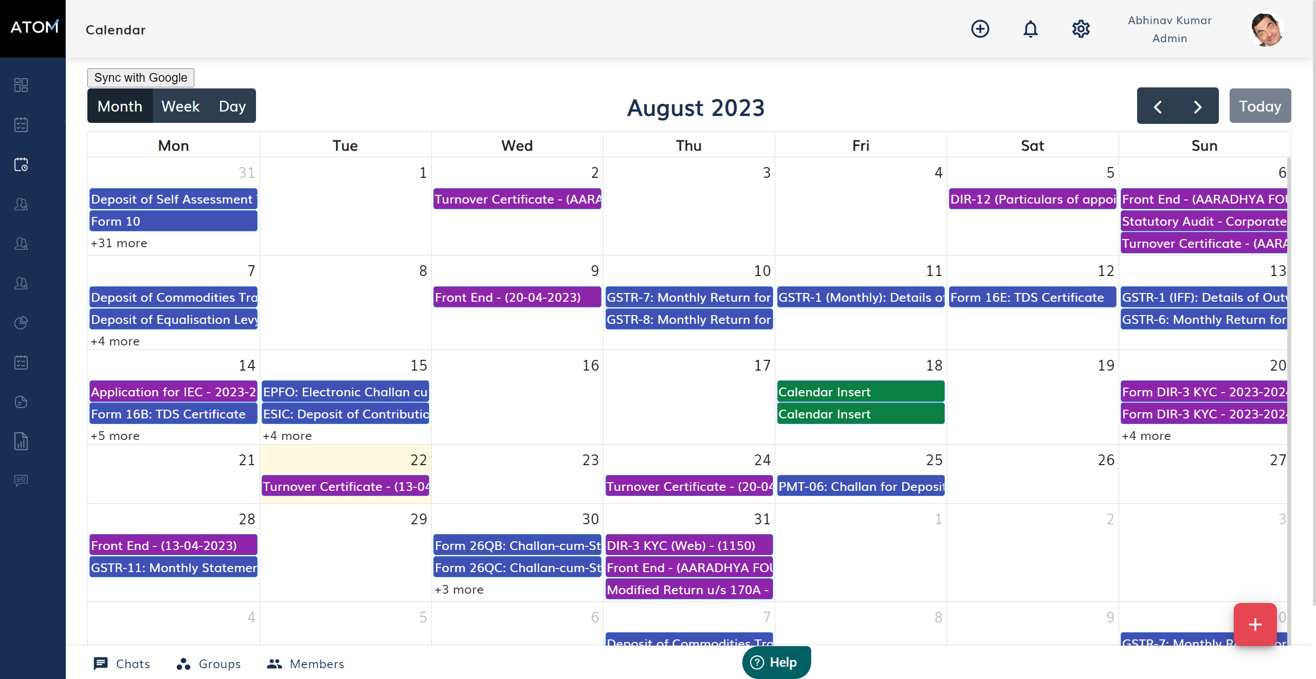 Compliance calendar
