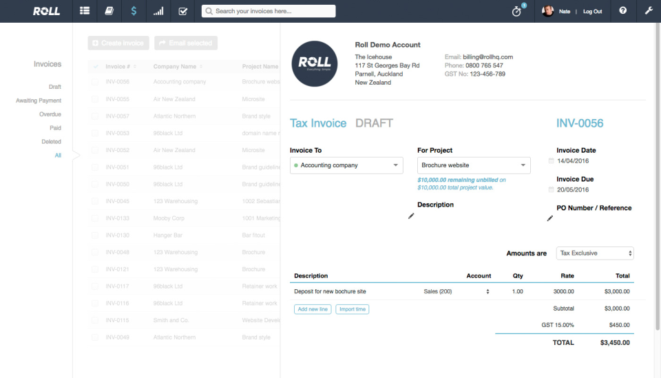 Integration with Xero allows users to create invoices