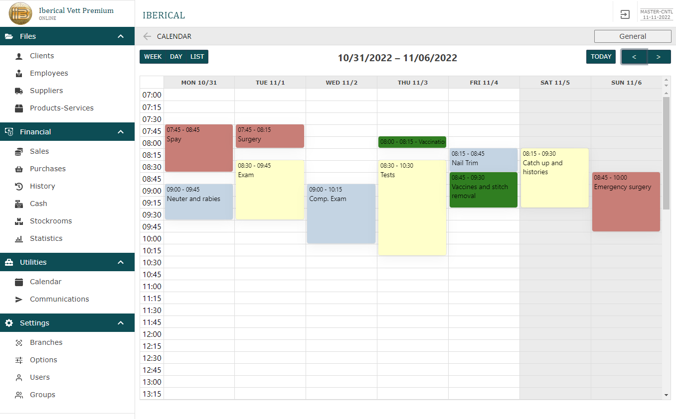 Iberical Vett screenshot: Iberical Vett calendar
