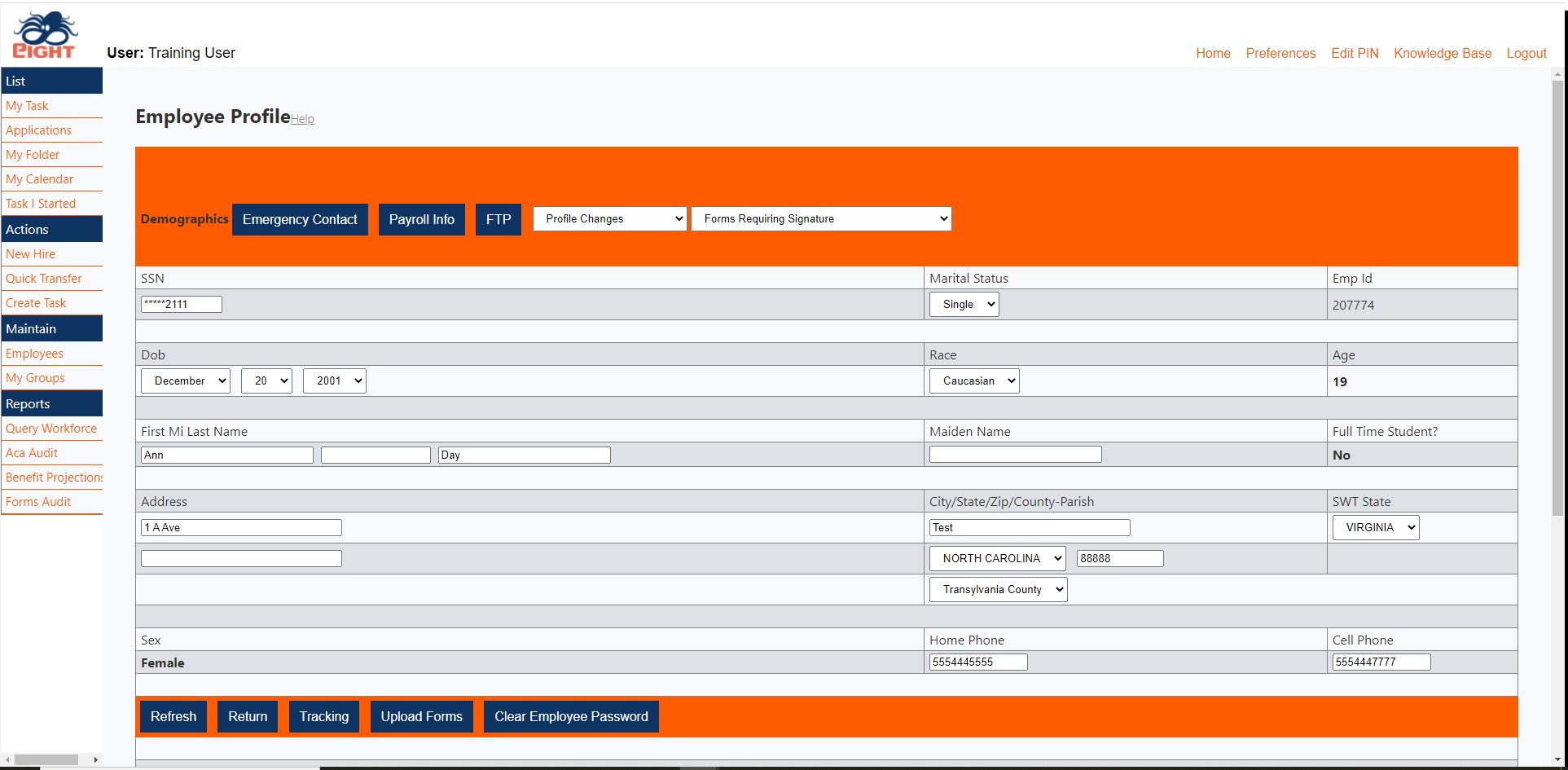 EightHR screenshot: EightHR Employee Profile