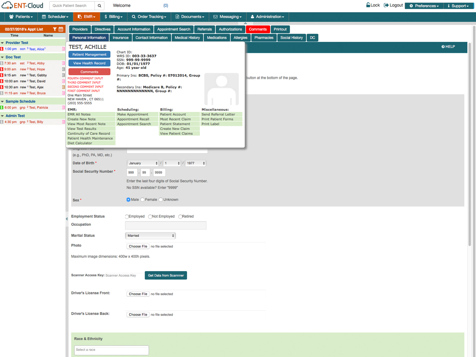 ENT-Cloud screenshot: ENT-Cloud Patient Summary