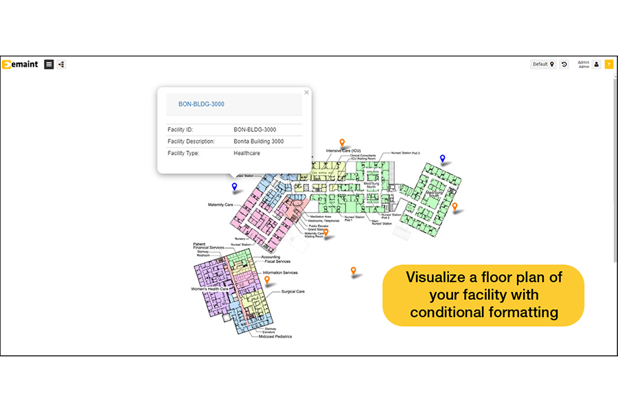 eMaint CMMS Software - Visualize the floor plan of your facility with conditional formatting.