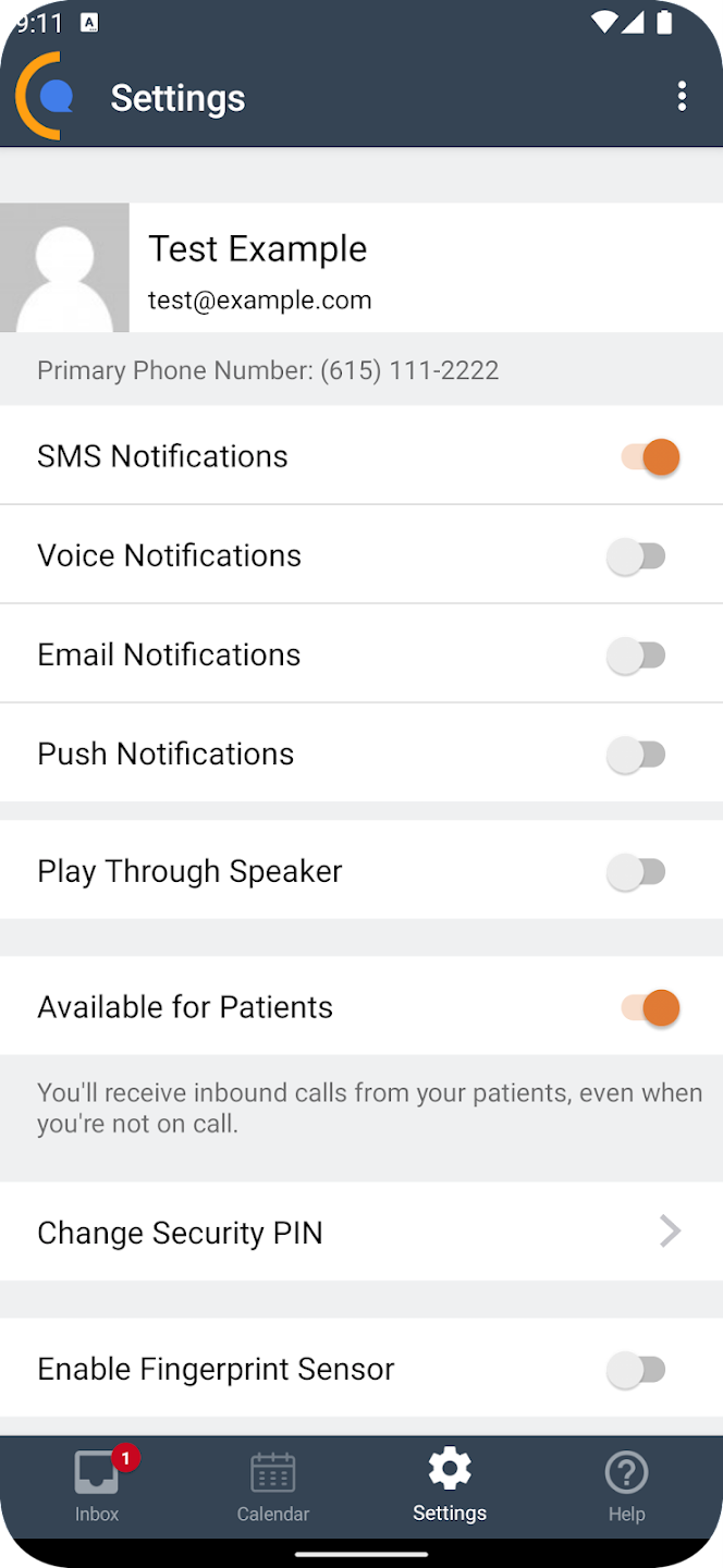 App example of provider notification settings