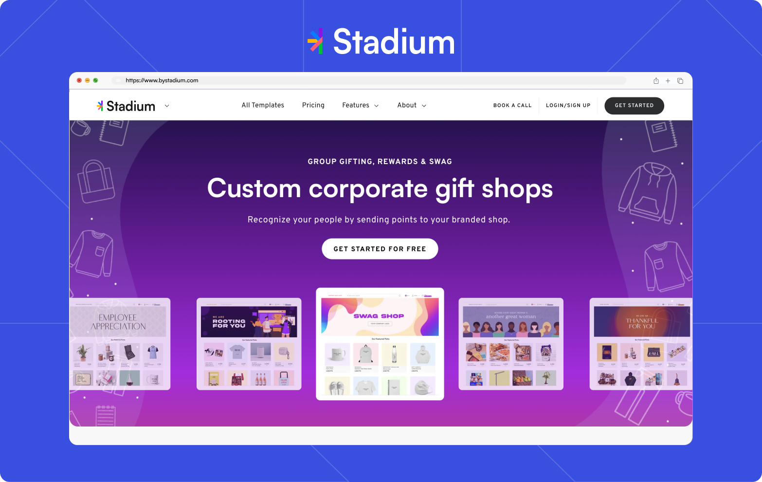Stadium screenshot: Stadium Shops, our flagship product, combines all of the Stadium brands (SnackMagic, SwagMagic) under one customizable shop you can send to anyone, anywhere. Recipients get to redeem items of their choice. 