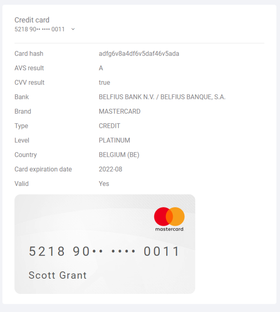 SEON. Fraud Fighters credit card details