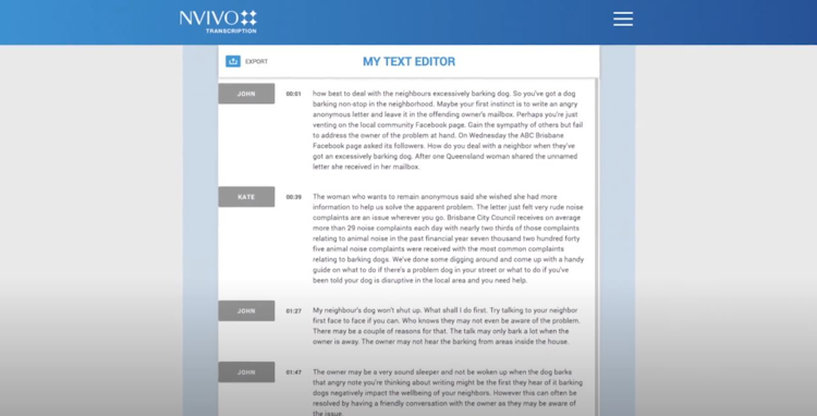 NVivo screenshot: Nvivo text editor