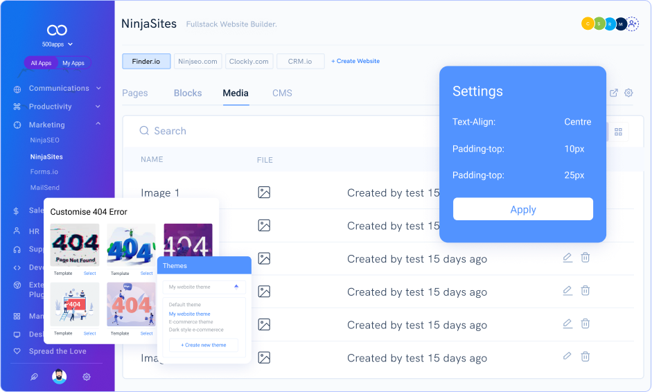 NinjaSites screenshot: NinjaSites themes