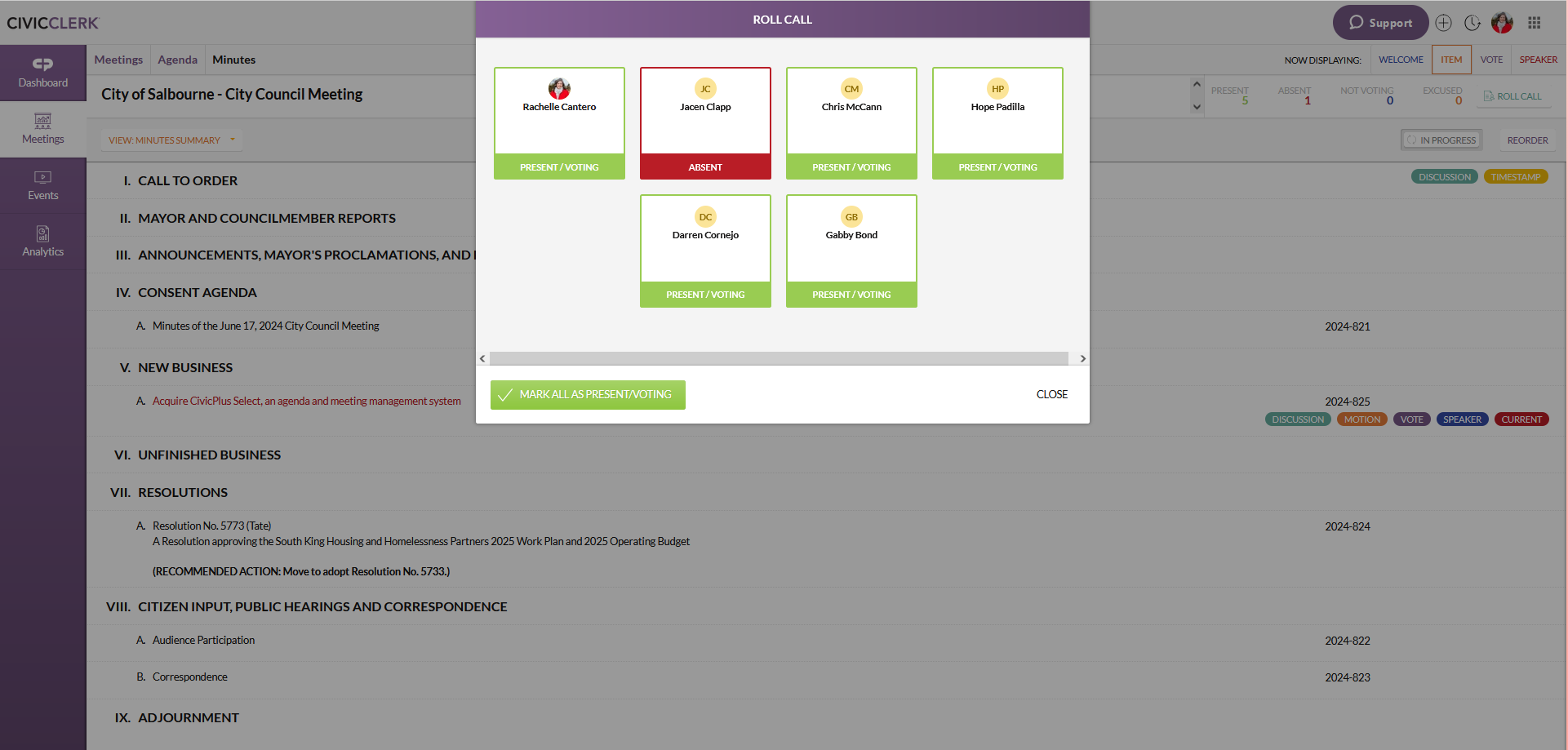 CivicPlus Agenda & Meeting Management Software - Meeting Roll Call