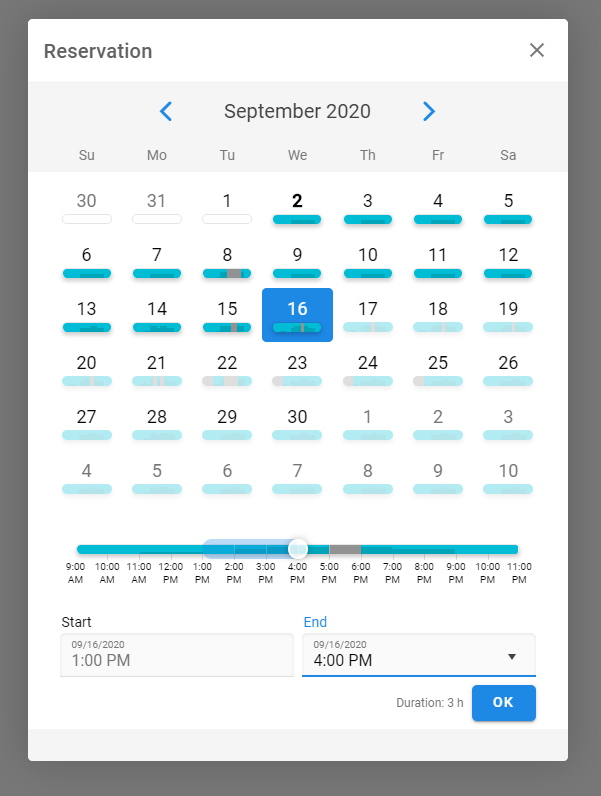 Bukza screenshot: Bukza calendar