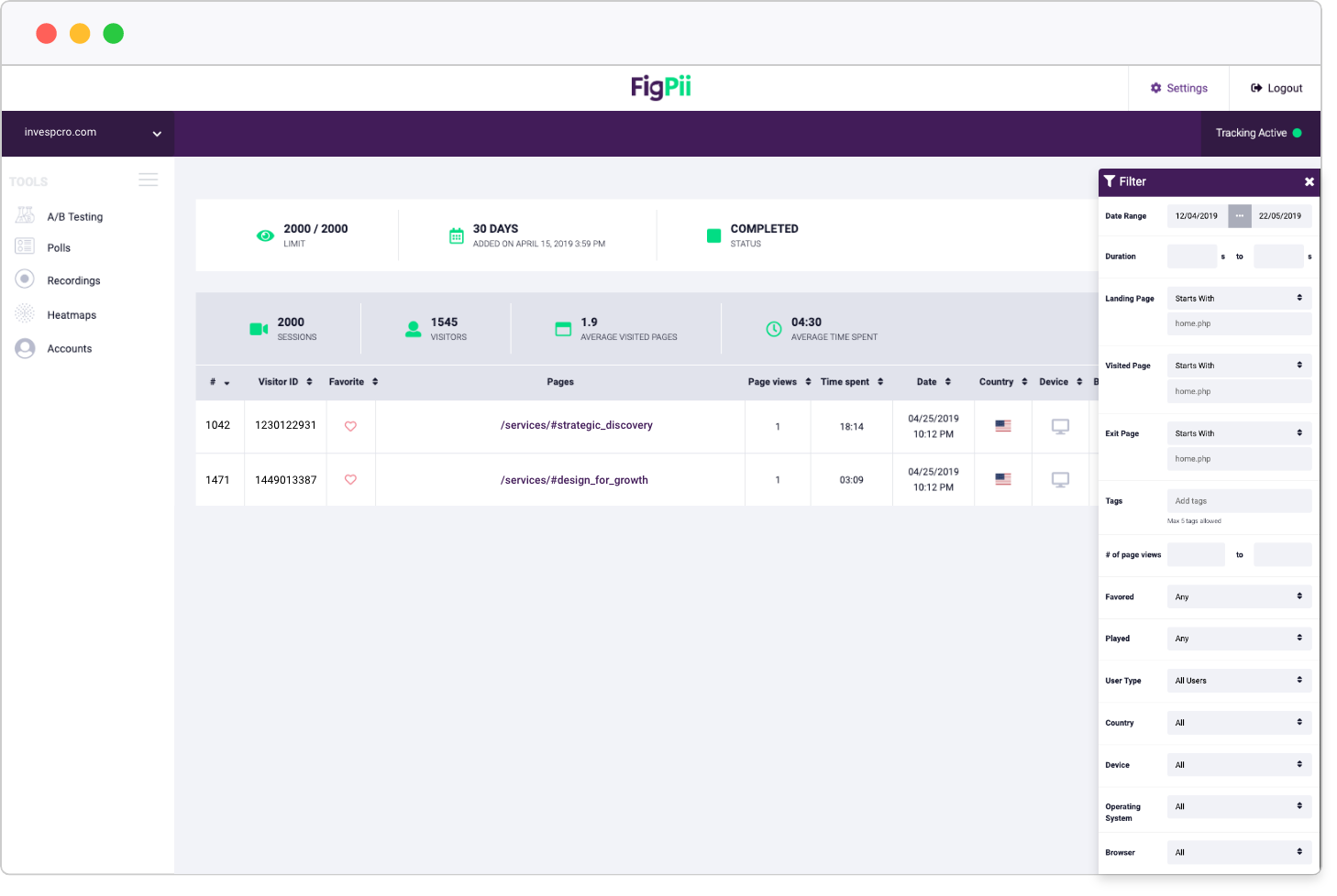 FigPii Software - FigPii data filtering