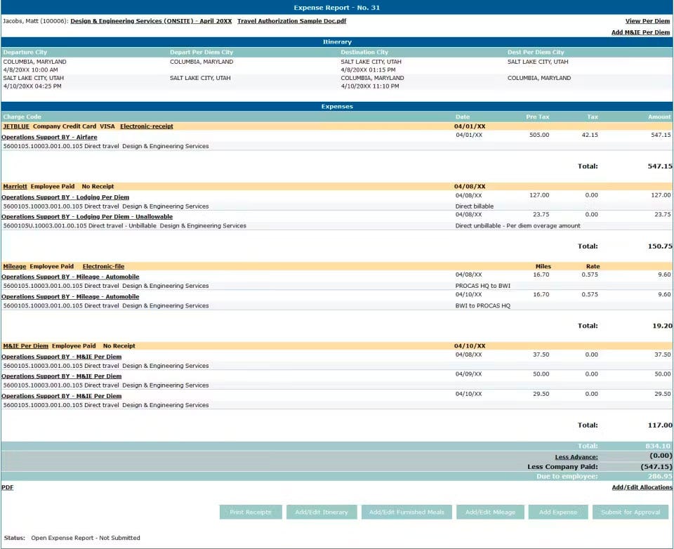 PROCAS Accounting Software - Expense Report