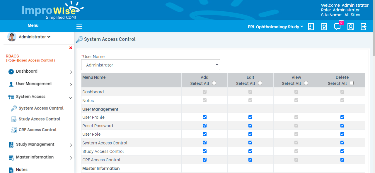 ImproWise screenshot: ImproWise role-based access control