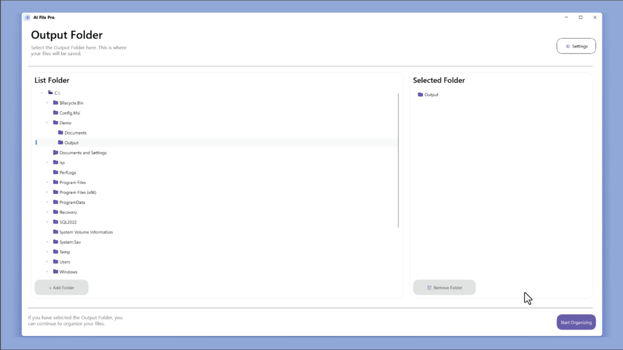 AI File Pro Software - AI File Pro Output Folder