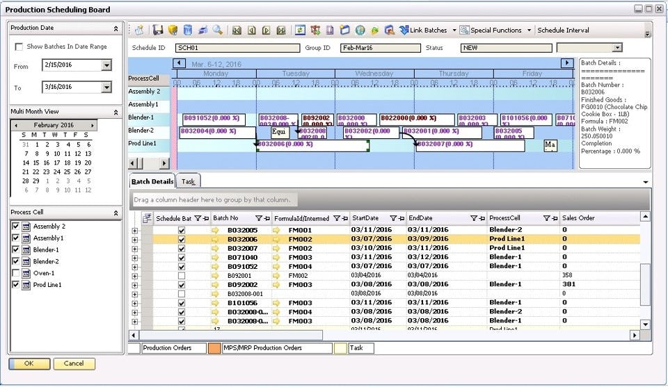 BatchMaster ERP Software - BatchMaster ERP scheduling board
