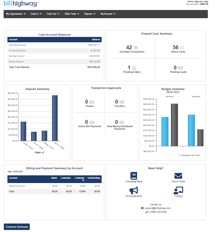 Billhighway screenshot: Billhighway Dashboard