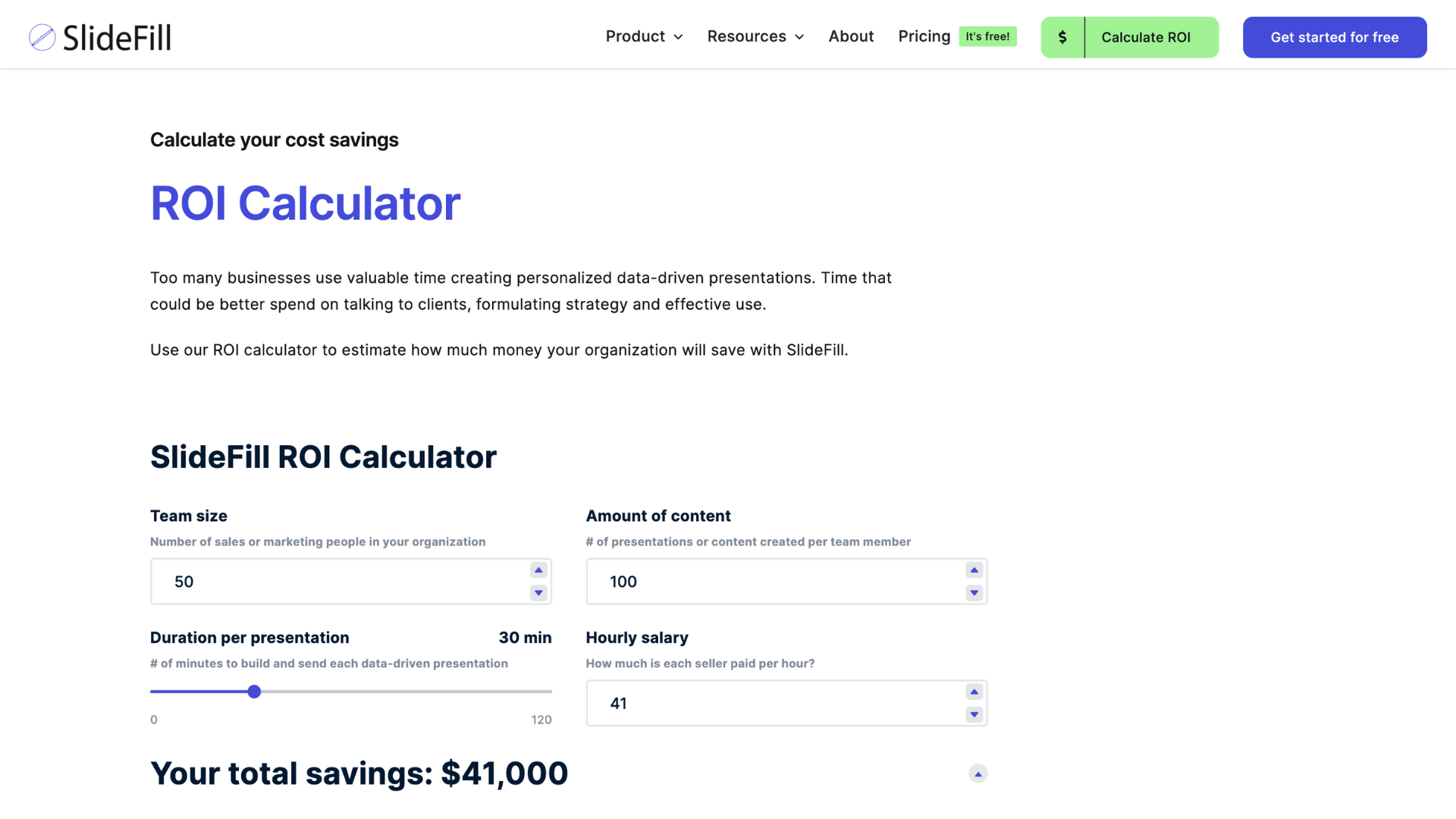 SlideFill ROI Calculator - Calculate how much time and money you save through SlideFill