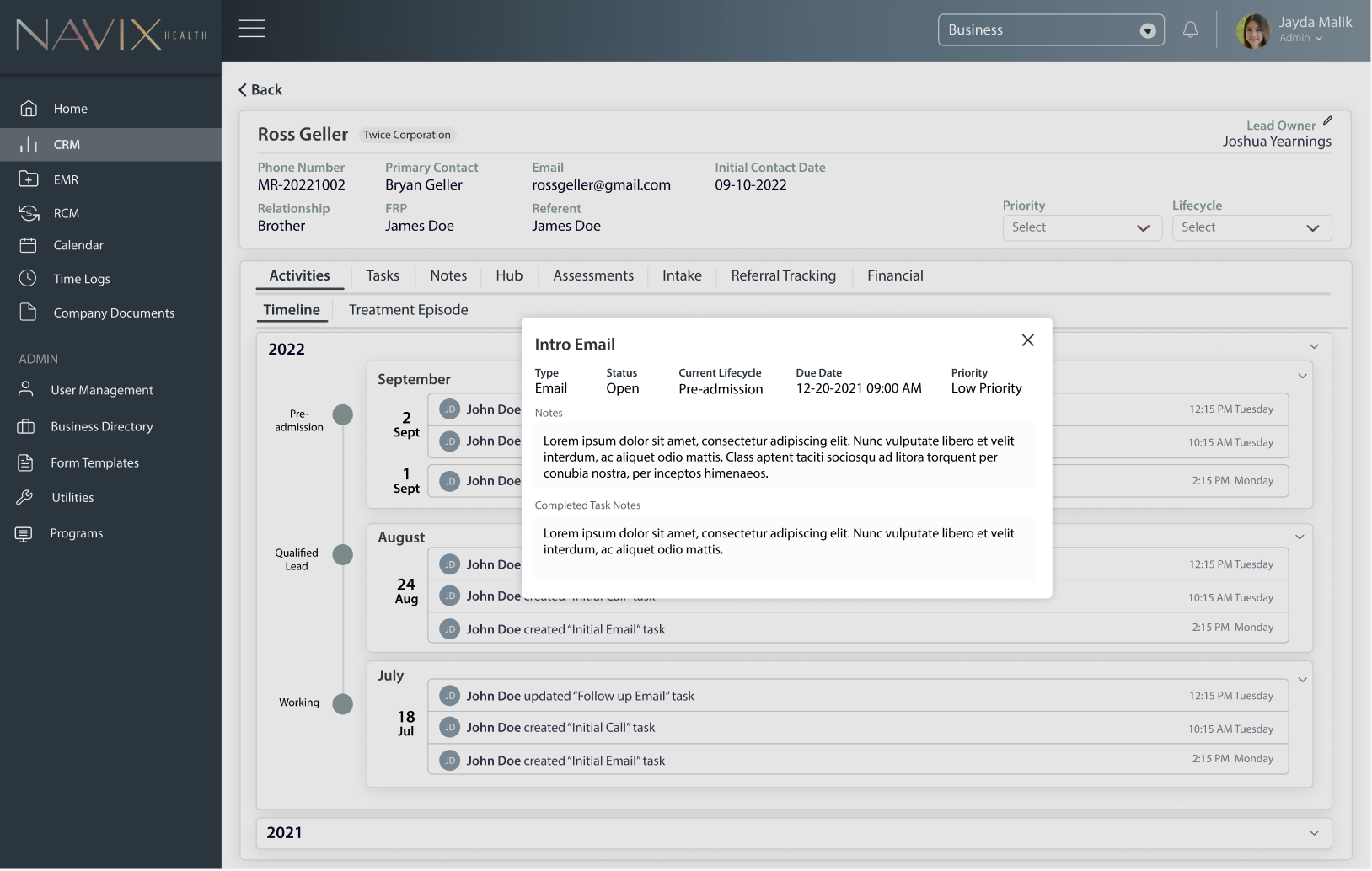 Navix Health screenshot: Navix Health activity screen