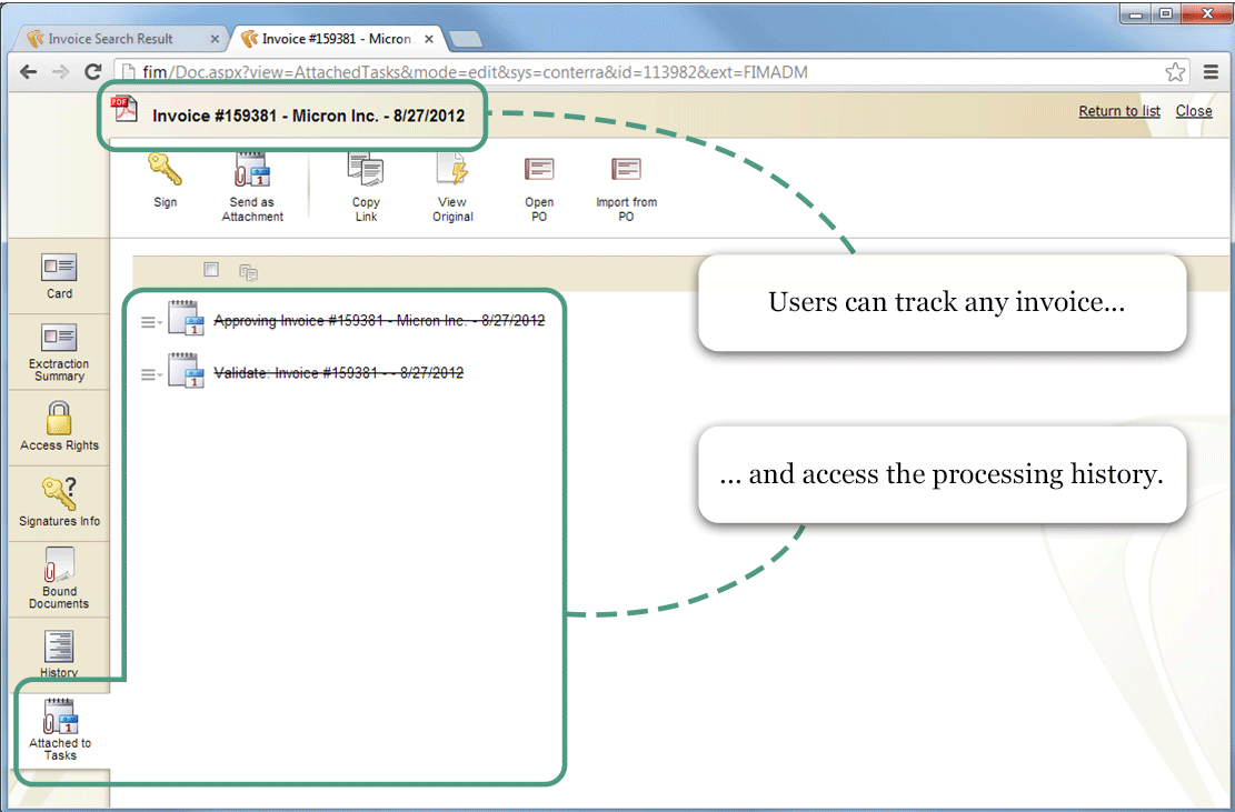 Conterra FIM Users can track invoices