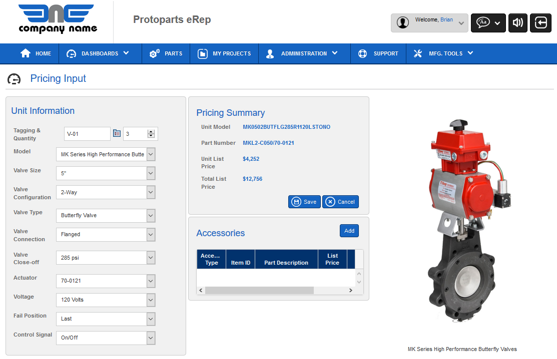 eRep CPQ Software - Fast and easy pricing and configuration screen generates price and a configured order string. Handles any product and configruation rules from simple to extremely complex.