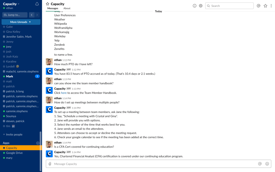 Capacity in Slack-thumb