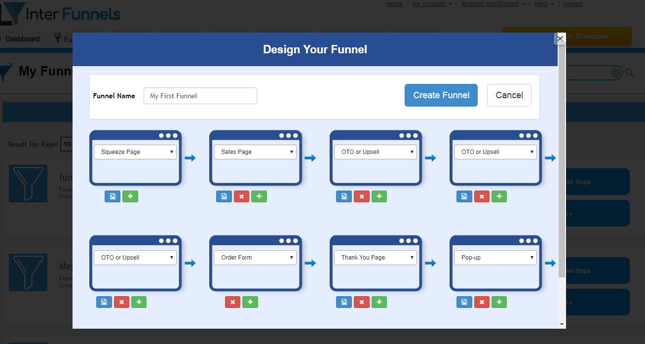 InterFunnels funnel designing screenshot