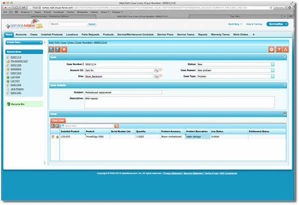 Updating cases in ServiceMax