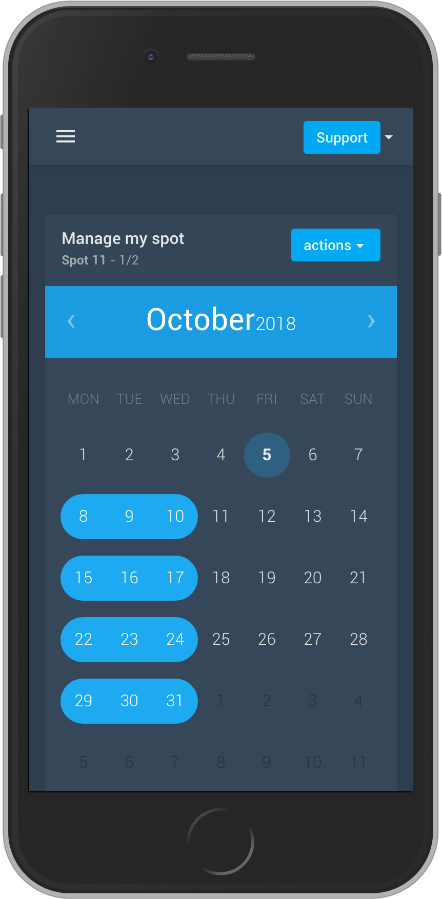 Owners of spaces can easily manage their reservations with a calendar view.