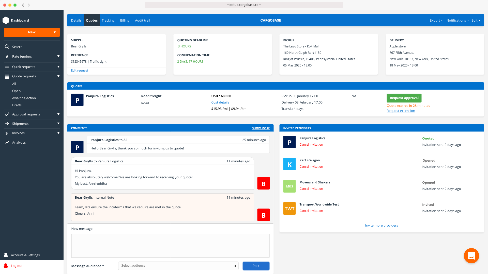 Cargobase Software - Shipment Tracking Dashboard