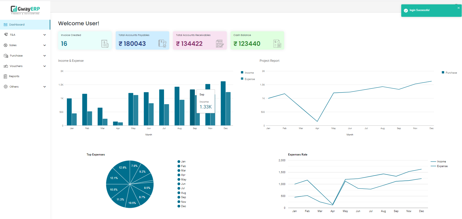 Finance and Account Software Dashboard