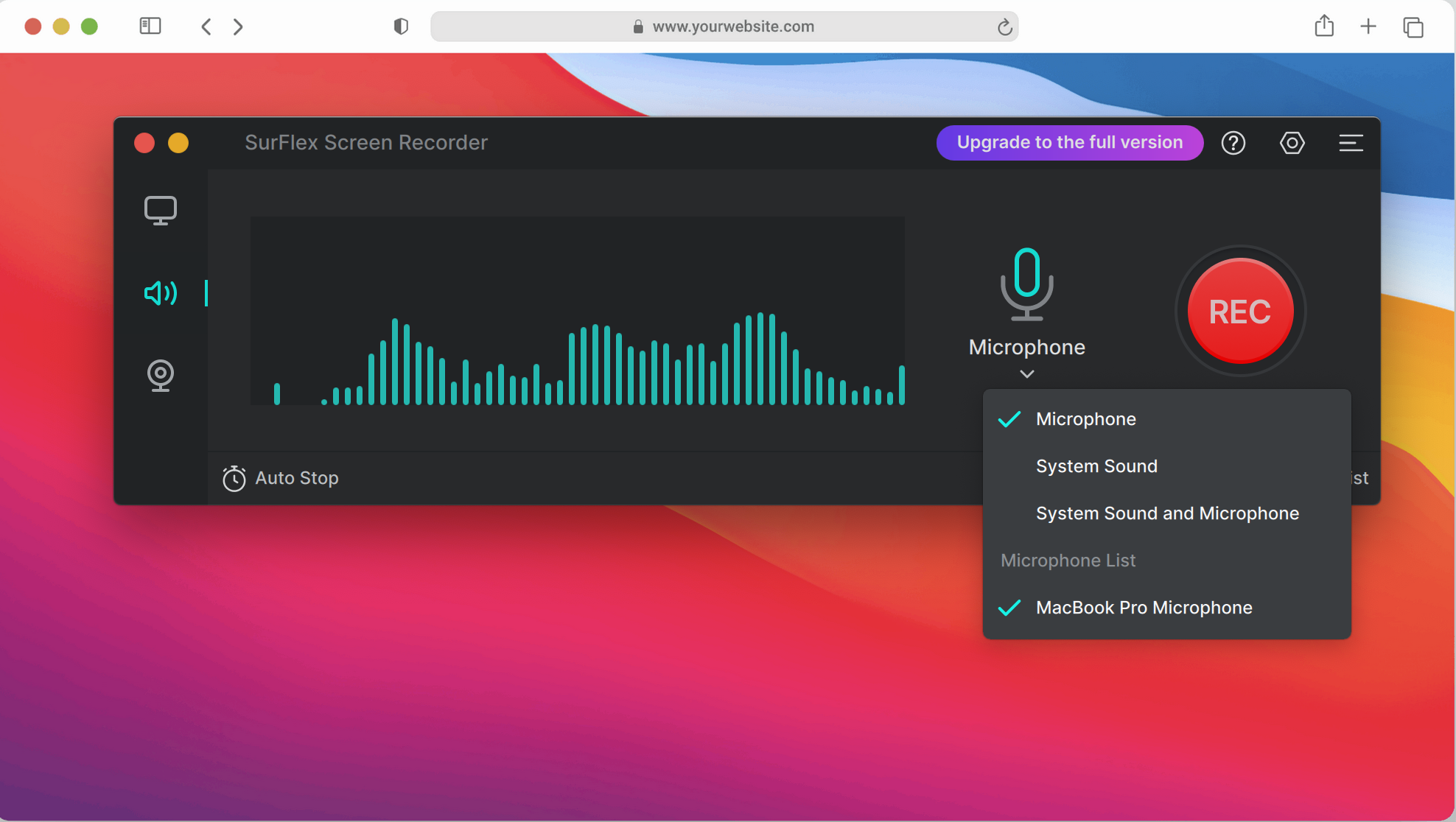 SurFlex Screen Recorder audio source