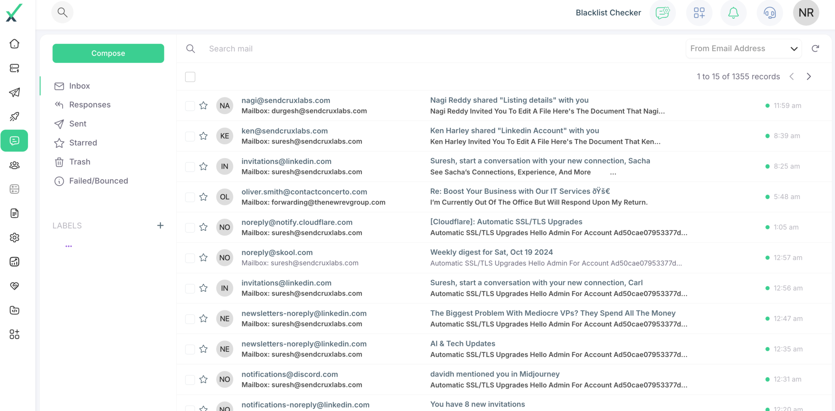 Sendcrux Software - Inboxes