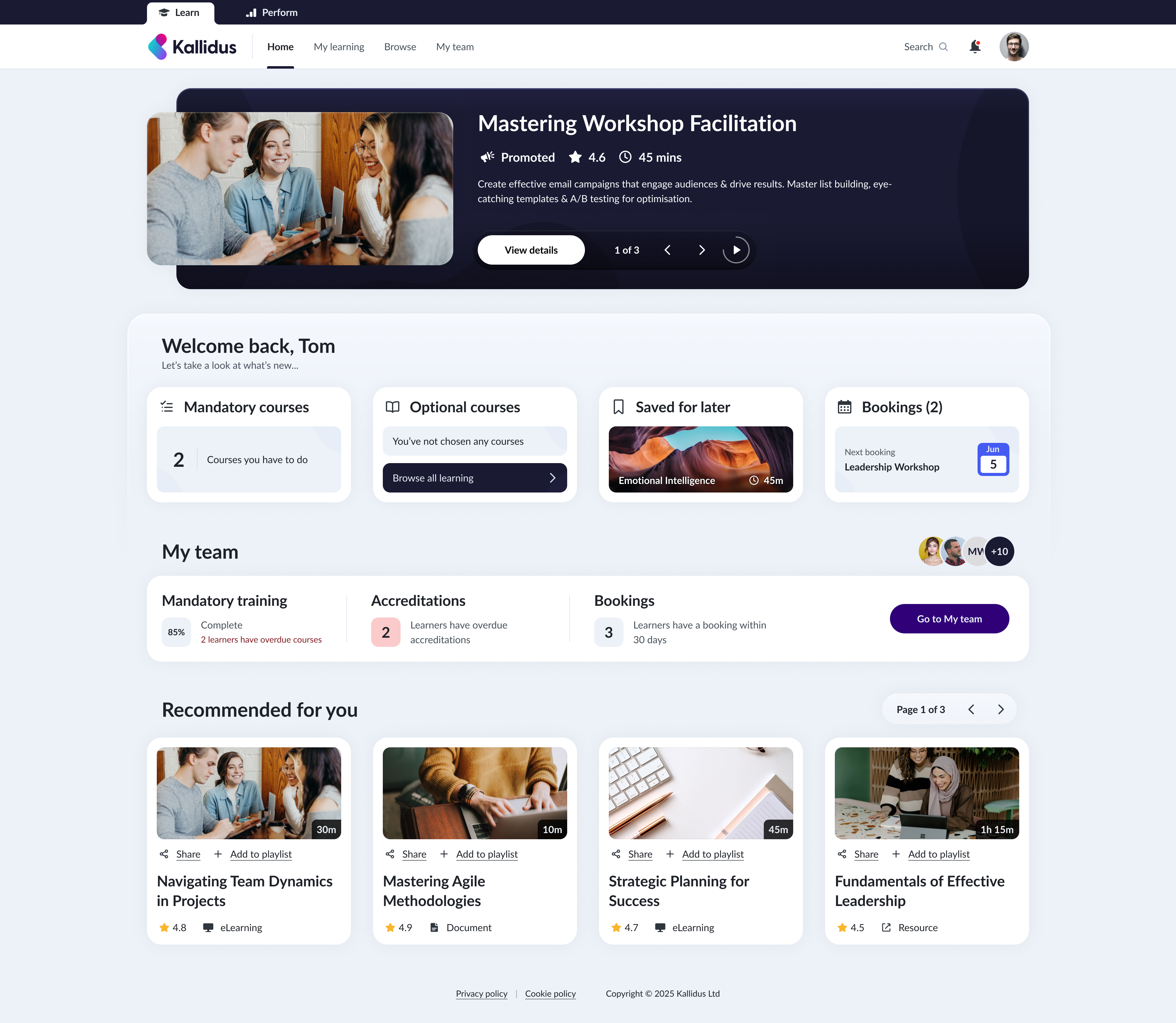 Kallidus Learn screenshot: With Kallidus, connect learning and performance management in one dashboard to align employee growth with your strategic business objectives.