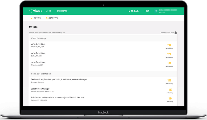 Visage screenshot: Visage.Jobs active jobs