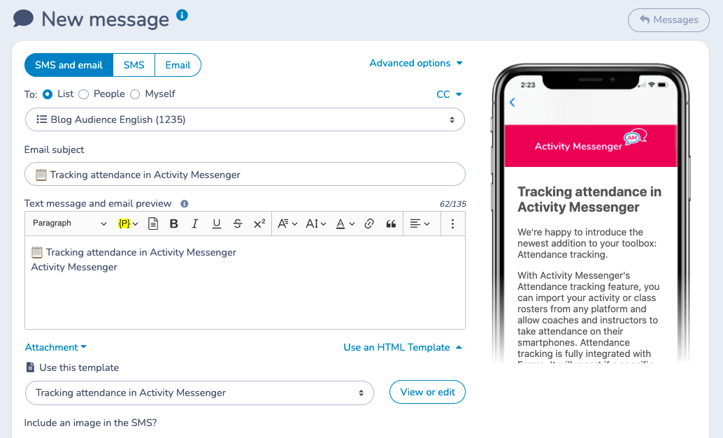 Activity Messenger Software - Send SMS and email based on registrations and classes