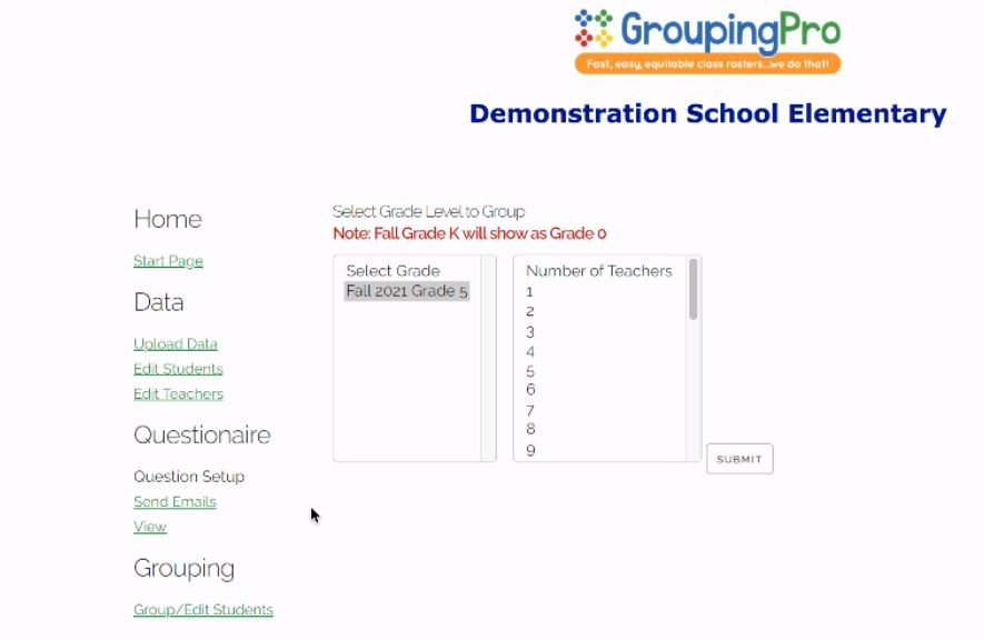 GroupingPro select grade level