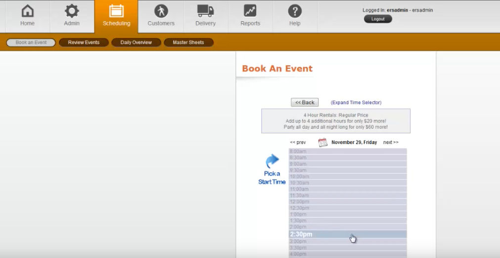 Event Rental Systems Software - Customers can make rental bookings online 24/7