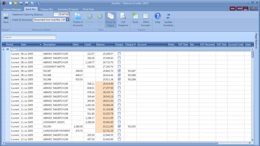 AutoRec Software - Data extracted from scanned documents is displayed in an AutoRec spreadsheet