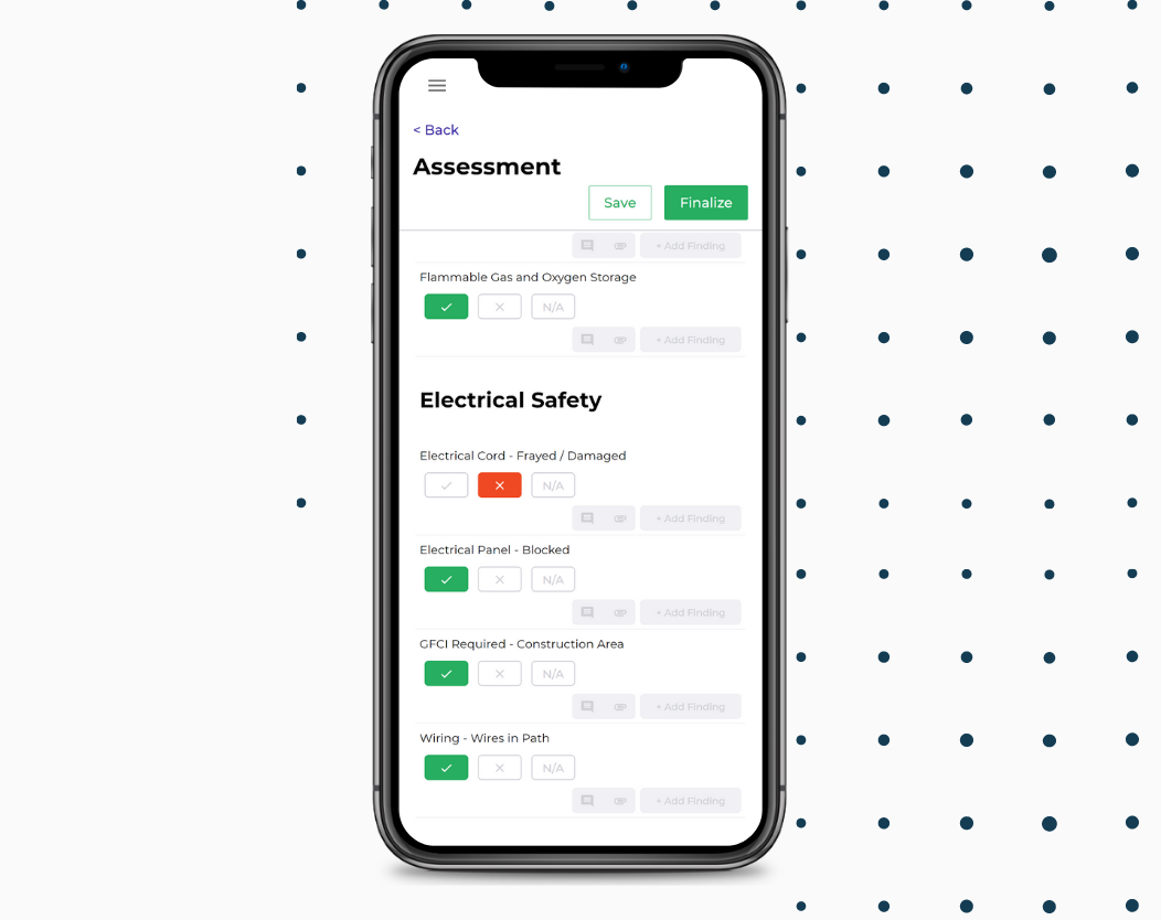 Salute Screenshot: Conduct inspections, create findings, and assign corrective actions directly from the field with your mobile device. Create your own checklists and assessments or use one of our templates.