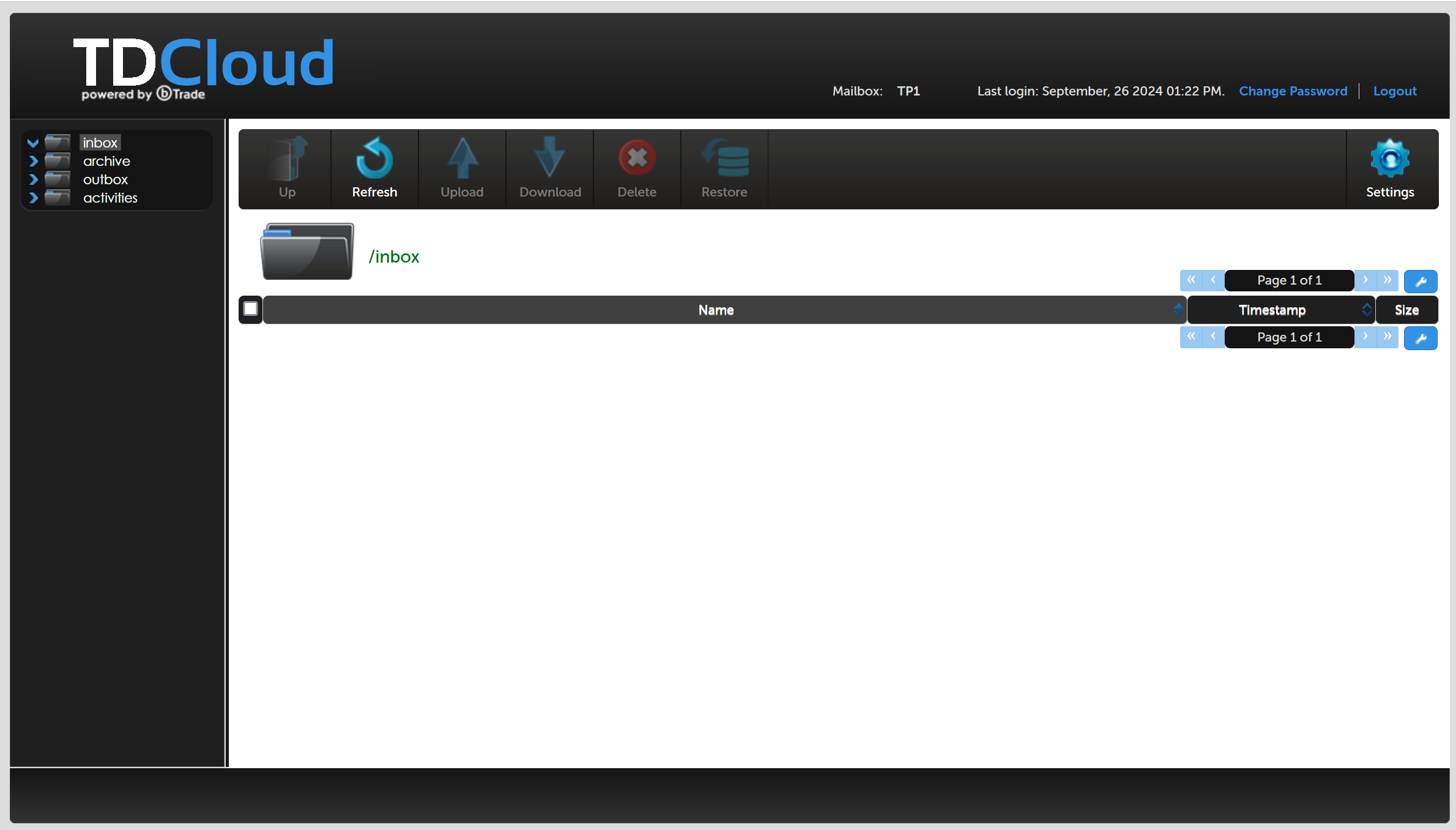 TDCloud screenshot: TDCloud inbox