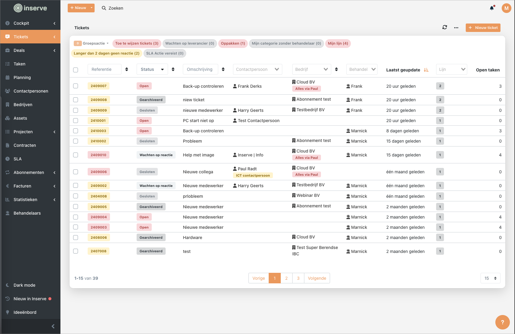 Inserve screenshot: Tickets