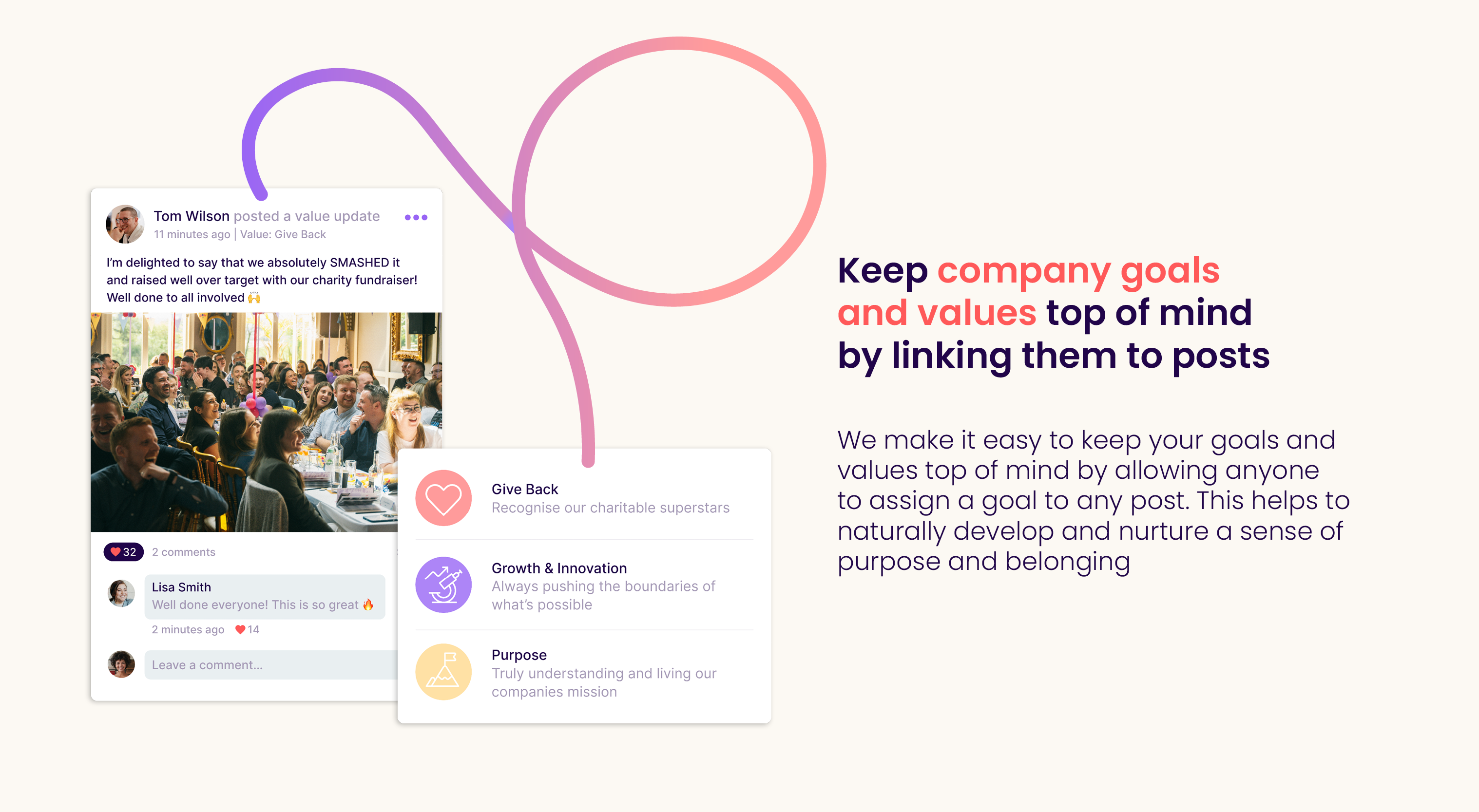 Keep company goals and values top of mind by linking them to posts
